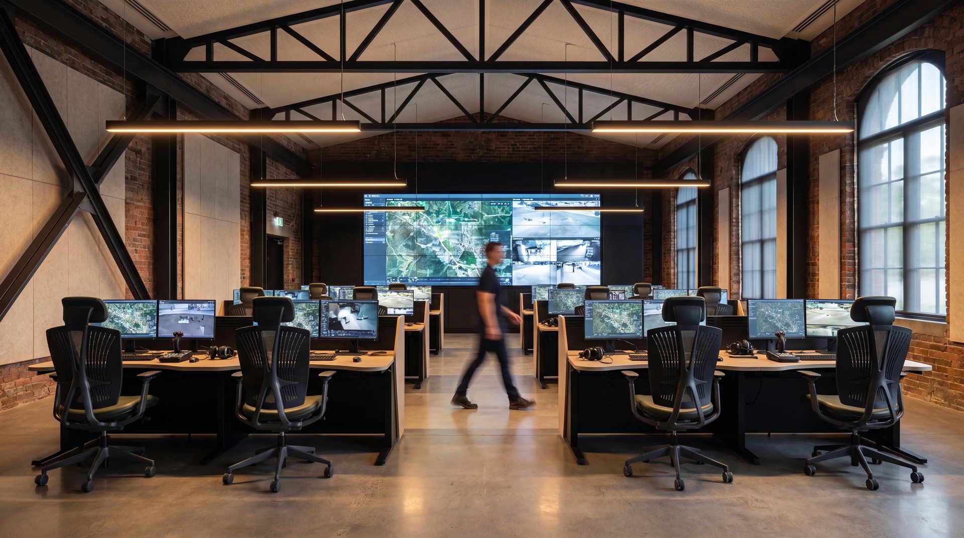 Two colleagues reviewing a proposal in a bright showroom office
